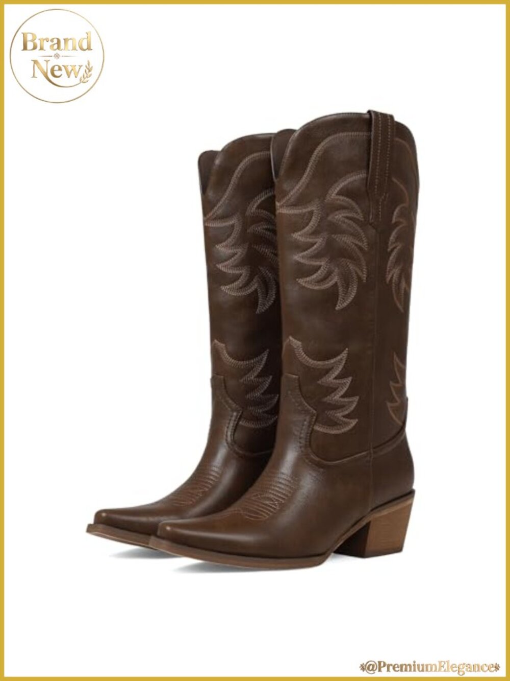Women's Mid-Calf Western Cowgirl Boots PU Leather Snip Toe Chunky Heel